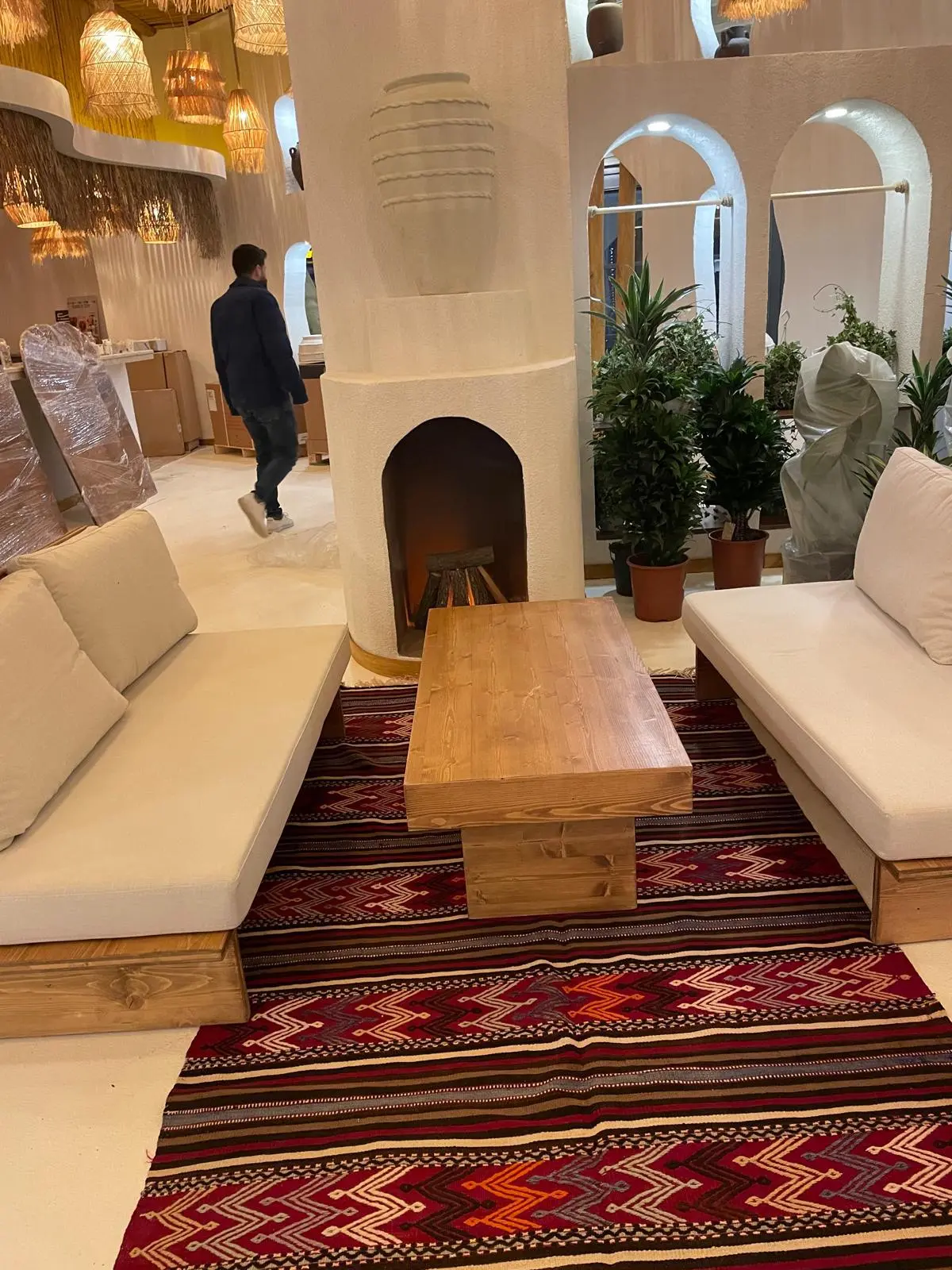 GUA Alkent lounge seating and fireplace