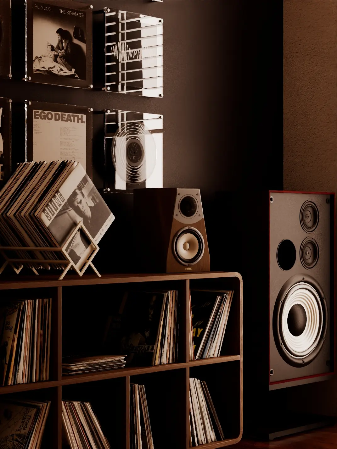 Polaroid record storage and speaker detail